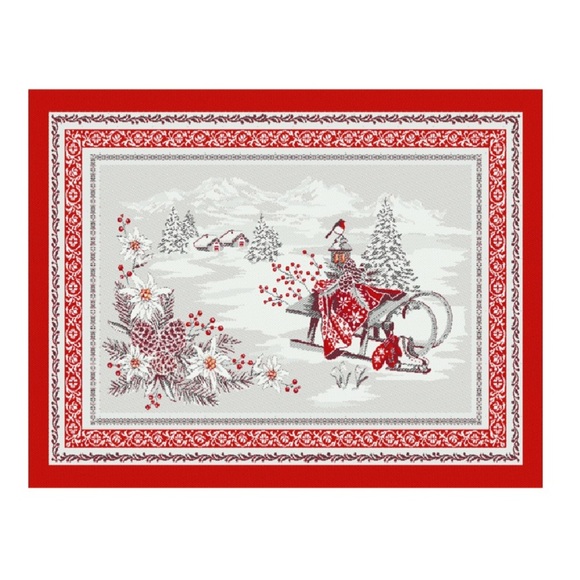 TISSUS TOSELLI France holidays Jacquard Placemat Savoie Rouge ( 12 ) - Picture 1 of 5